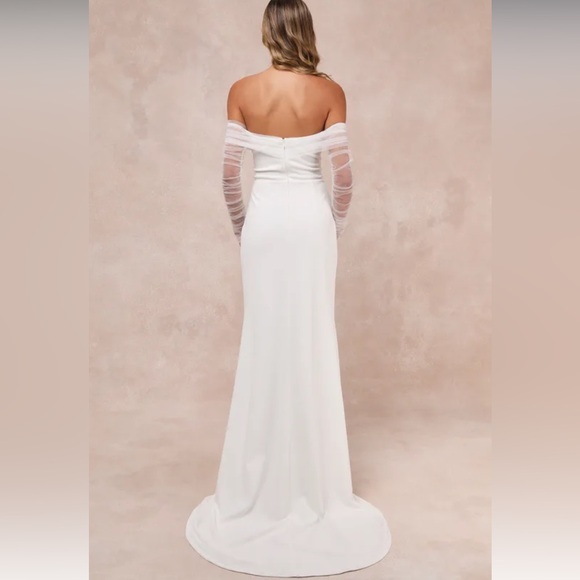 NWT Lulus Beautifully Beloved White Mesh Off-the-Shoulder Maxi Dress - Picture 2 of 4